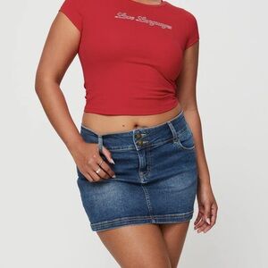 princess polly low rise denim mini skirt
